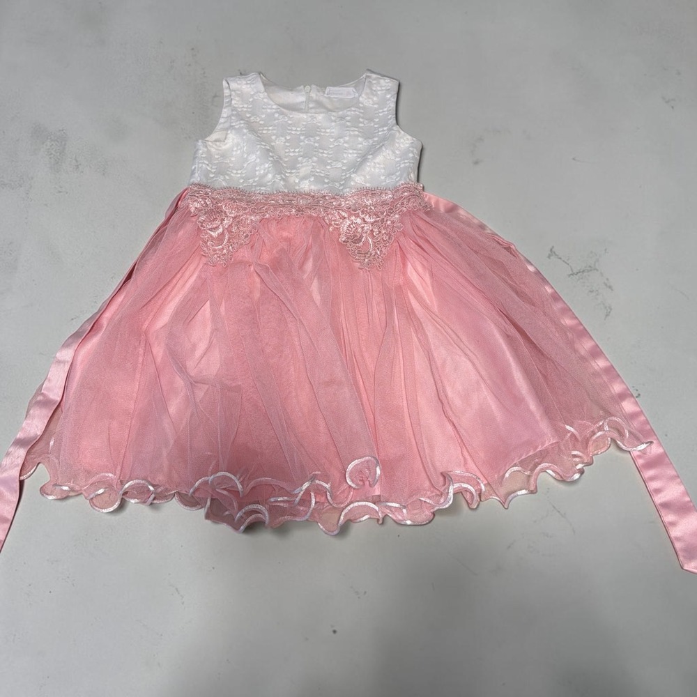 Beautees Girls Pink White Lace Tulle Flower Girl Party Dress Size 5